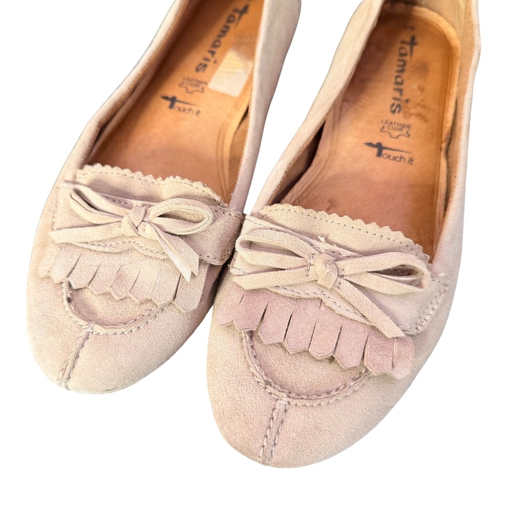 Tamaris Suede Leather Kiltie Bow Ballet Flats EU 39 US 7.5 8‎ Preppy Minimalist
